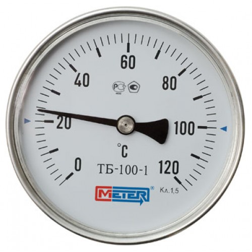 Термометр биметалический ТБ-100-1 от 0...160С, кл.точности 1,5, D100мм, L= 60мм, G1/2