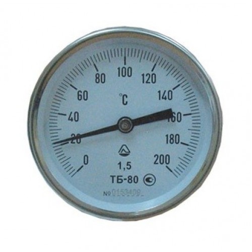 Термометр биметалический ТБ-80-1 от 0...160С, кл.точности 1,5, D80мм, L= 60мм, G1/2
