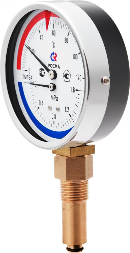 Термоманометр ТМТБ-41Р.2 корпус 100 мм, температура 0-120оС, давление 0-0,4 МПа, шток 64 мм, G1/2